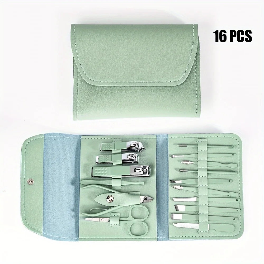 Kit Manicure e Pedicure Profissional com 16 Peças — Cortadores de Unha, Alicates e Estojo Premium para Viagem