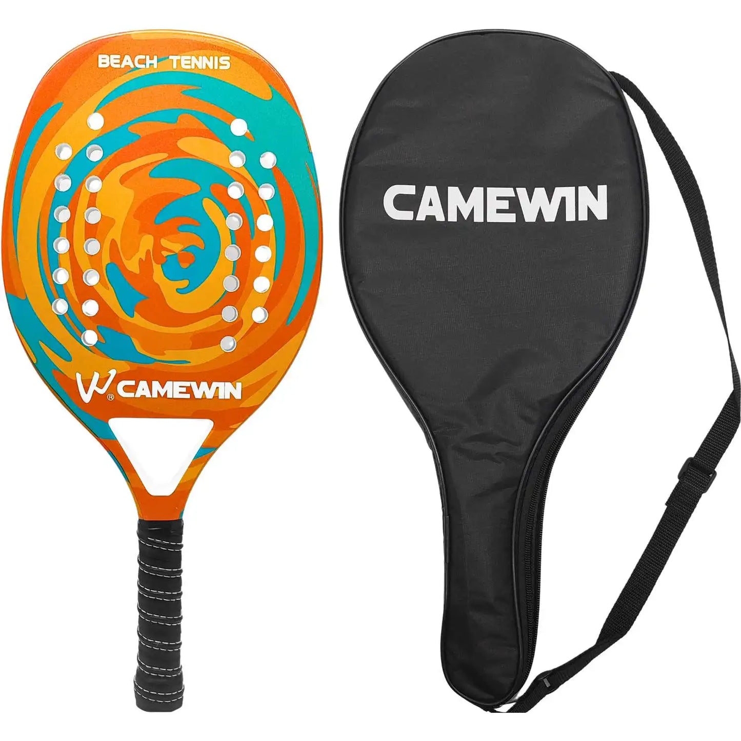 Raquete Profissional de Beach Tennis Camewin — Fibra de Carbono Leve com Capa Protetora Premium