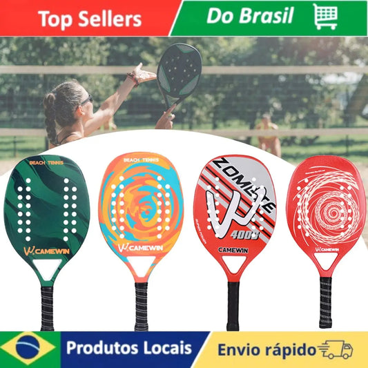 Raquete Profissional de Beach Tennis Camewin — Fibra de Carbono Leve com Capa Protetora Premium