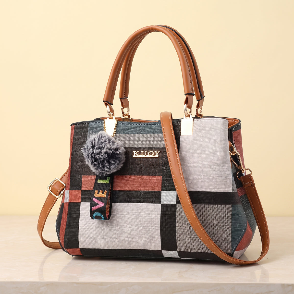 Bolsa Feminina Alça Marrom – Coleção Xadrez