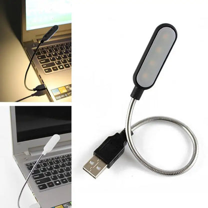 Mini Luminária LED USB Portátil para Leitura – Luz Noturna Flexível para Notebook e Laptop