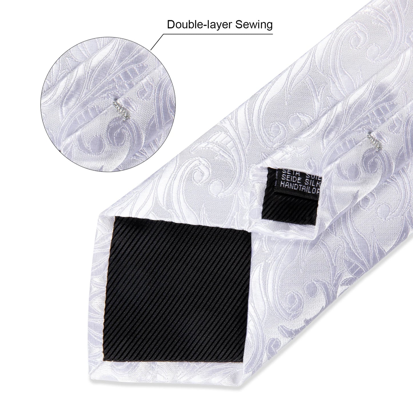 Kit Luxo Gravata Branca, Cinza e Prata com Lenço e Abotoaduras | Gravata de Seda Elegante para Casamento, Festa e Negócios | Sofisticação e Estilo Masculino Completo