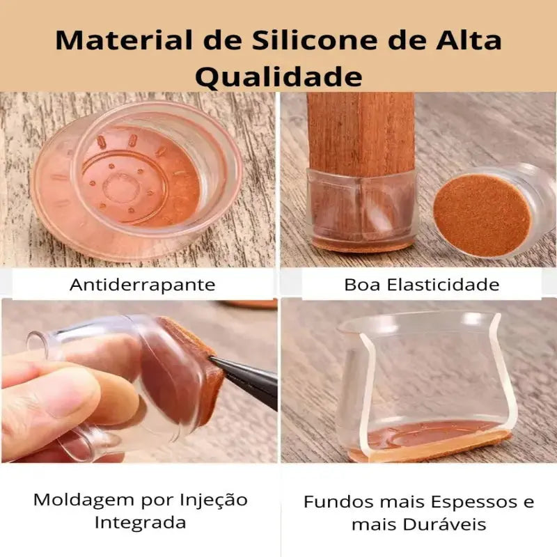 Protetores de Silicone para Pés de Cadeira com Feltro