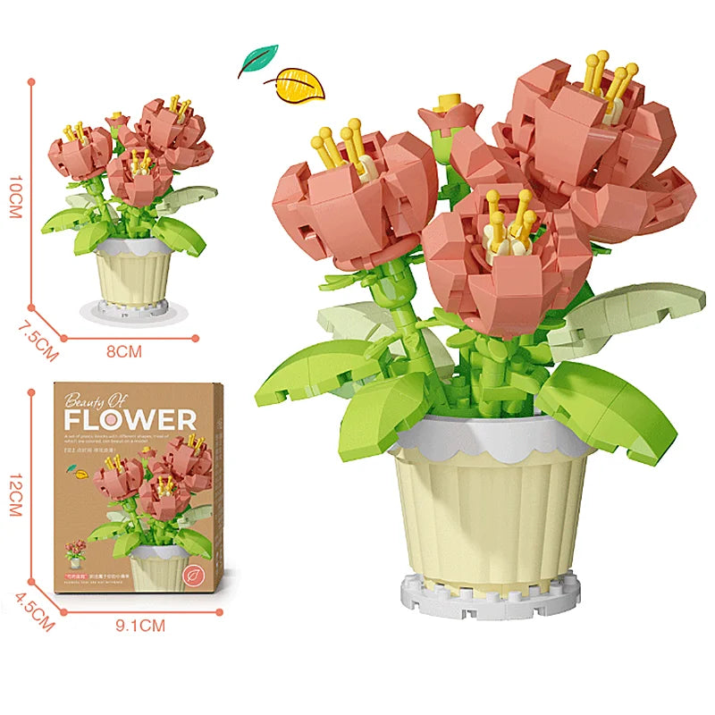Buquê de Flores em Blocos de Montar – Presente Decorativo com Rosas e Girassóis