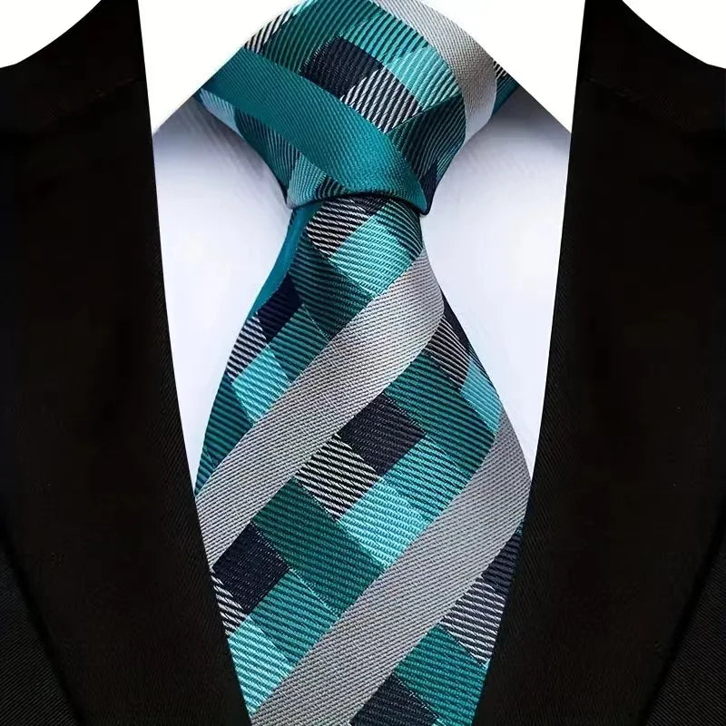 Gravata Masculina Clássica 8cm Jacquard — Estampas Xadrez, Listrada e Floral | Elegante para Casamento, Festa e Social | 41 Cores Disponíveis