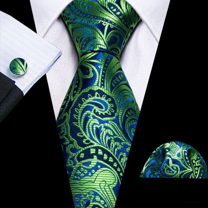 Conjunto Premium de Gravata de Seda Masculina com Lenço e Abotoaduras — Elegante para Casamento, Festa e Social