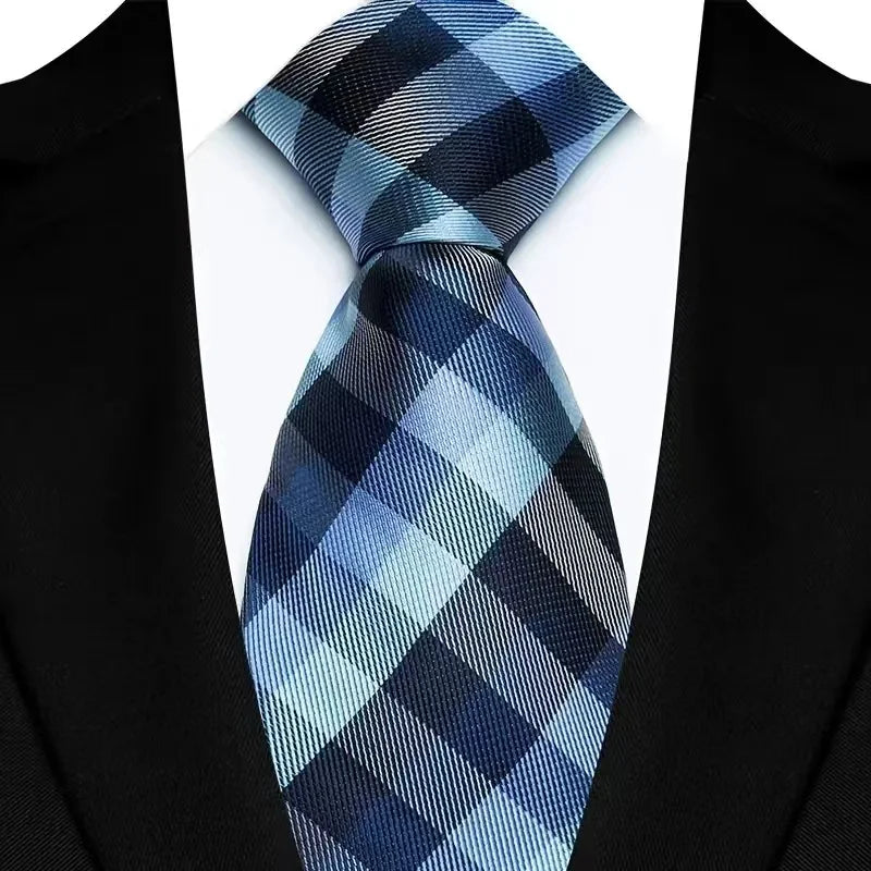 Gravata Masculina Clássica 8cm Jacquard — Estampas Xadrez, Listrada e Floral | Elegante para Casamento, Festa e Social | 41 Cores Disponíveis
