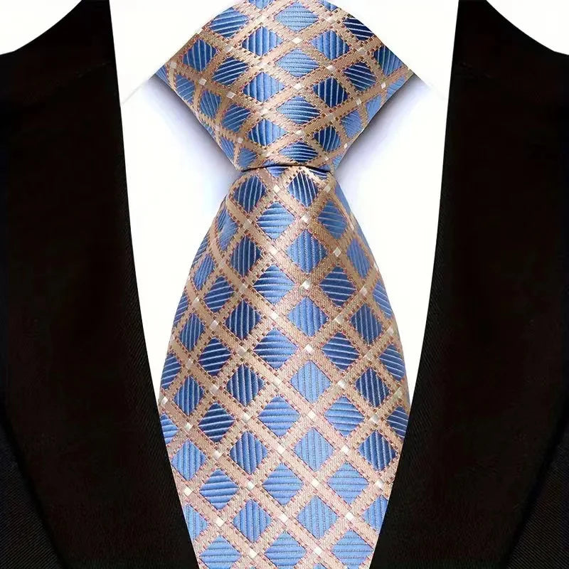 Gravata Masculina Clássica 8cm Jacquard — Estampas Xadrez, Listrada e Floral | Elegante para Casamento, Festa e Social | 41 Cores Disponíveis