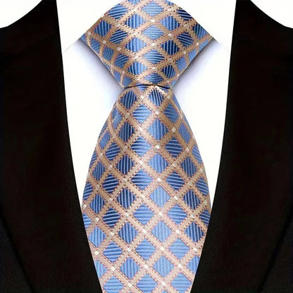 Gravata Masculina Clássica 8cm Jacquard — Estampas Xadrez, Listrada e Floral | Elegante para Casamento, Festa e Social | 41 Cores Disponíveis