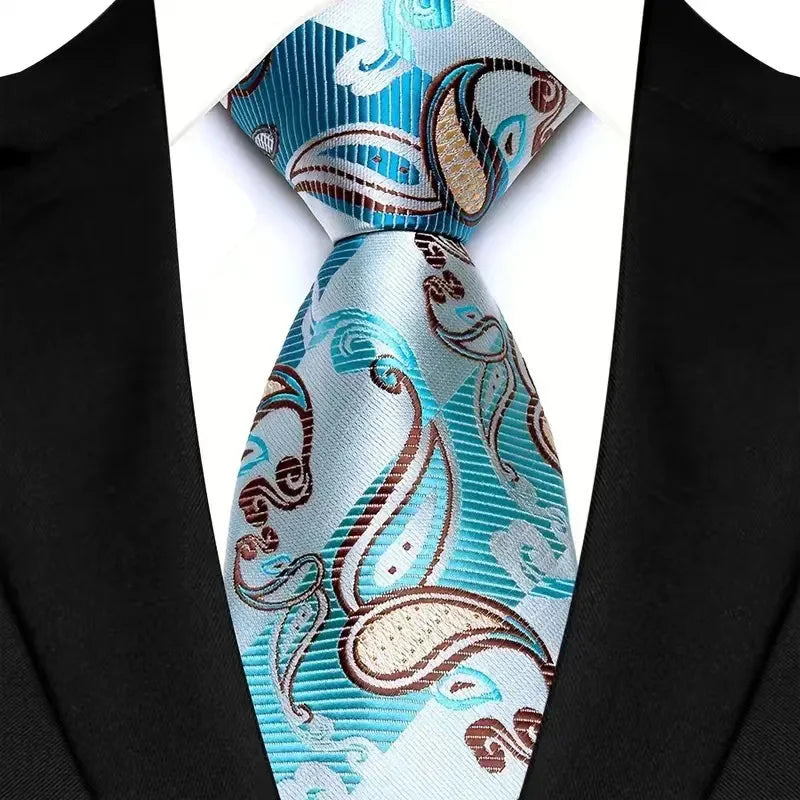 Gravata Masculina Clássica 8cm Jacquard — Estampas Xadrez, Listrada e Floral | Elegante para Casamento, Festa e Social | 41 Cores Disponíveis