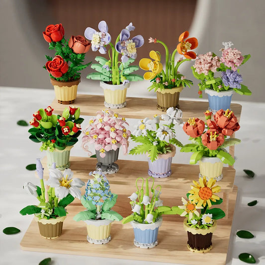 Buquê de Flores em Blocos de Montar – Presente Decorativo com Rosas e Girassóis