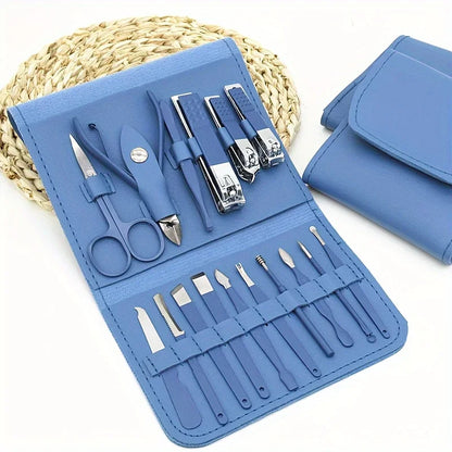 Kit Manicure e Pedicure Profissional com 16 Peças — Cortadores de Unha, Alicates e Estojo Premium para Viagem