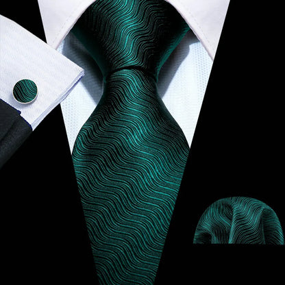 Conjunto Premium de Gravata de Seda Masculina com Lenço e Abotoaduras — Elegante para Casamento, Festa e Social