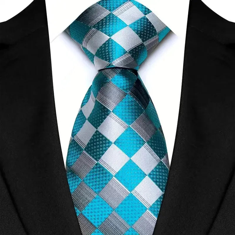 Gravata Masculina Clássica 8cm Jacquard — Estampas Xadrez, Listrada e Floral | Elegante para Casamento, Festa e Social | 41 Cores Disponíveis