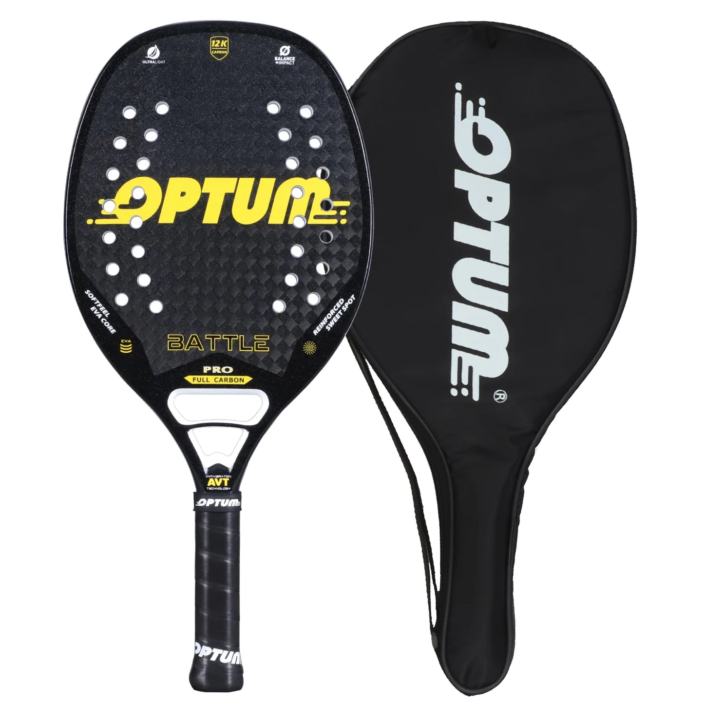 Raquete Profissional OPTUM BATTLE CARBONO 12K — Fibra de Carbono com Superfície Rugosa e Capa Premium