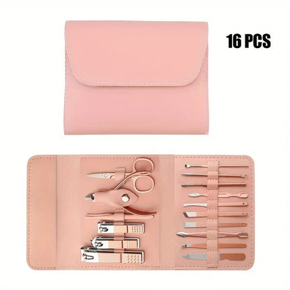 Kit Manicure e Pedicure Profissional com 16 Peças — Cortadores de Unha, Alicates e Estojo Premium para Viagem