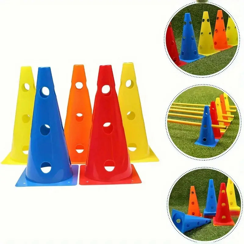 Kit 5 Cones de Treinamento 32cm Furados: Obstáculos de Alta Visibilidade para Futebol e Basquete