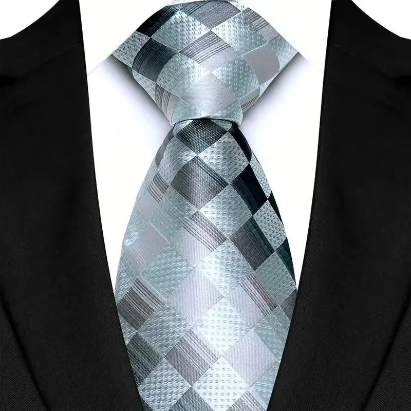 Gravata Masculina Clássica 8cm Jacquard — Estampas Xadrez, Listrada e Floral | Elegante para Casamento, Festa e Social | 41 Cores Disponíveis