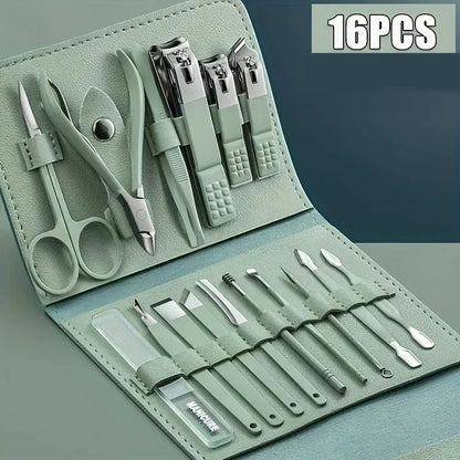 Kit Manicure e Pedicure Profissional com 16 Peças — Cortadores de Unha, Alicates e Estojo Premium para Viagem