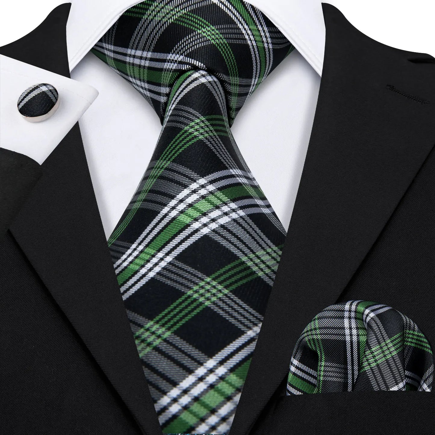 Conjunto Premium de Gravata de Seda Masculina com Lenço e Abotoaduras — Elegante para Casamento, Festa e Social