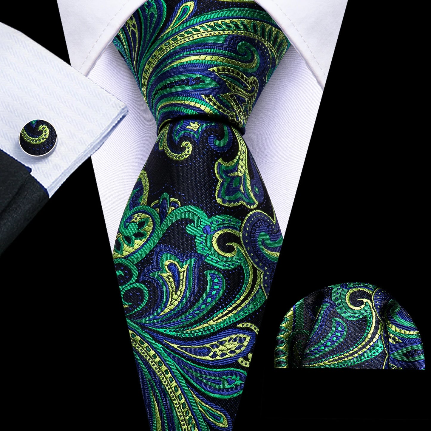 Conjunto Premium de Gravata de Seda Masculina com Lenço e Abotoaduras — Elegante para Casamento, Festa e Social