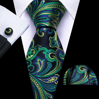 Conjunto Premium de Gravata de Seda Masculina com Lenço e Abotoaduras — Elegante para Casamento, Festa e Social