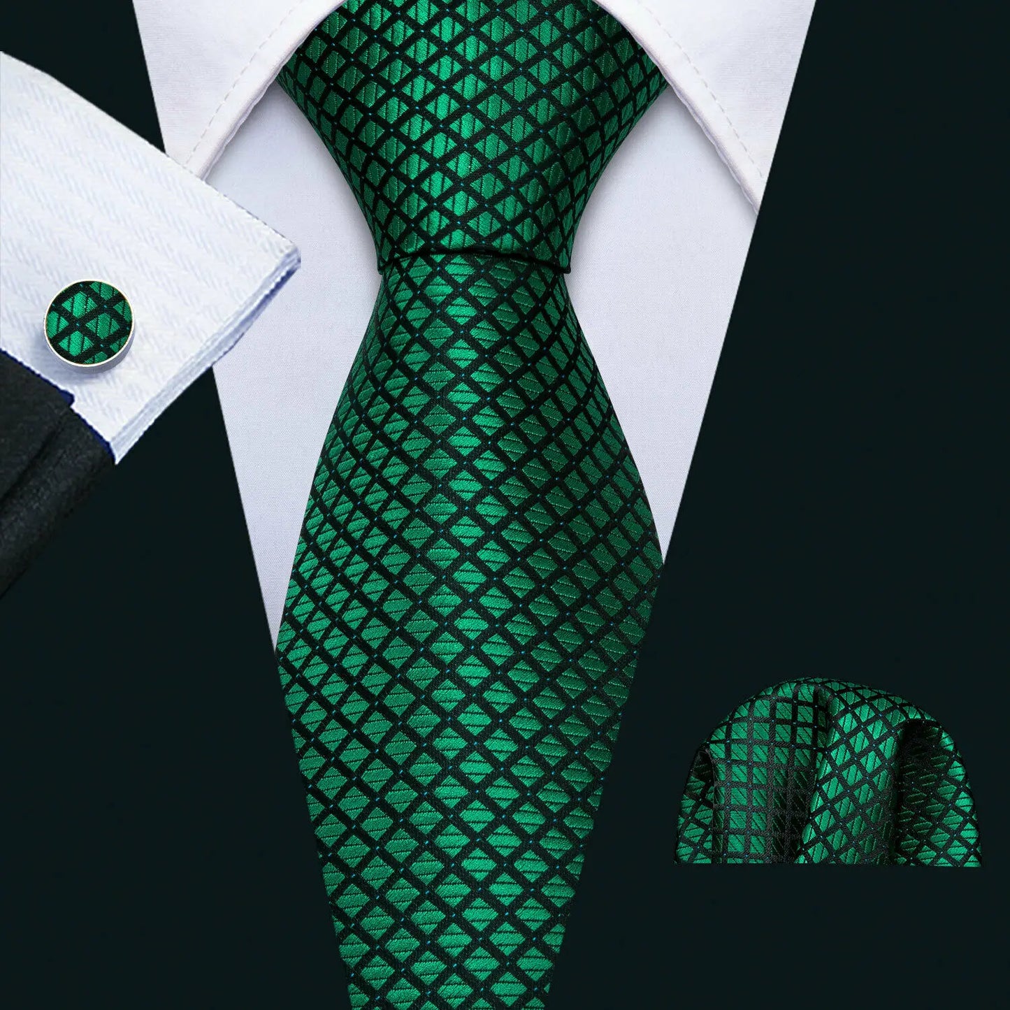 Conjunto Premium de Gravata de Seda Masculina com Lenço e Abotoaduras — Elegante para Casamento, Festa e Social