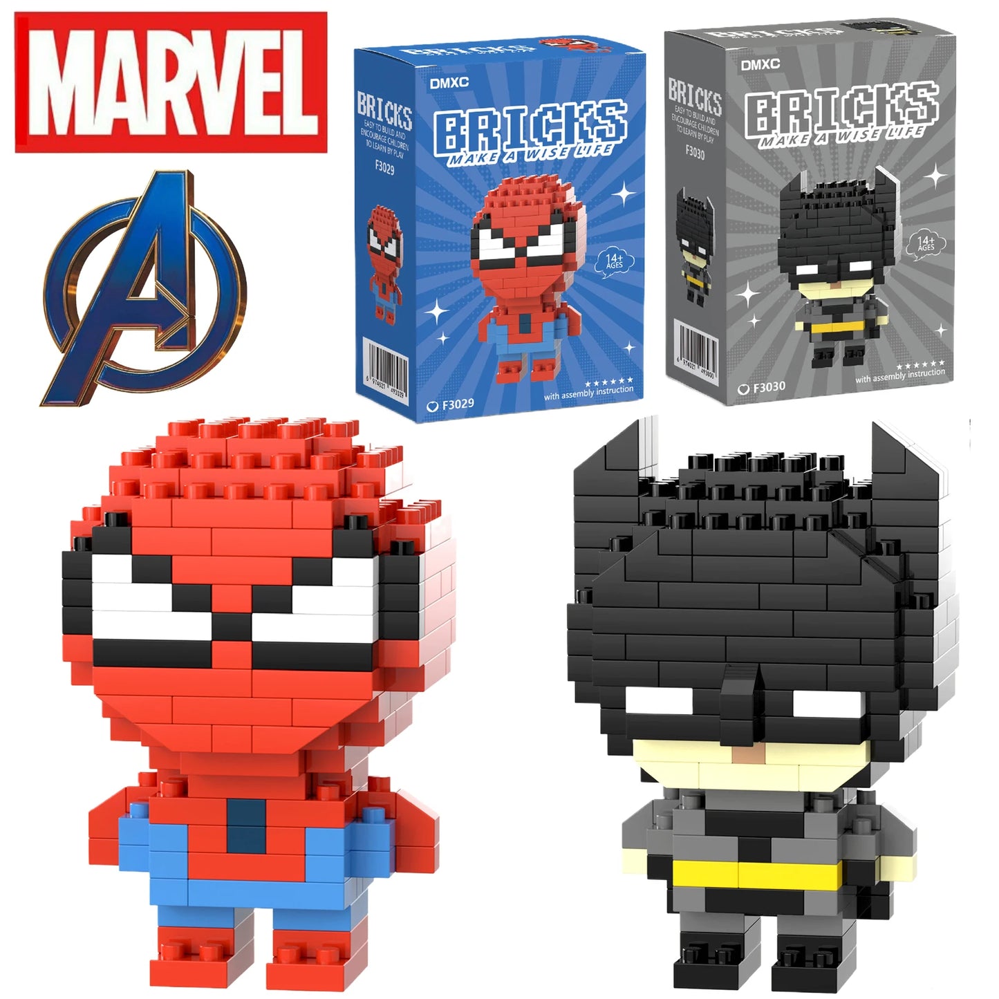 Blocos de Montar Marvel do Homem-Aranha, Deadpool, Venom e Homem de Ferro — Mini Figuras Divertidas para Crianças e Colecionadores