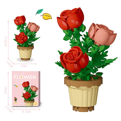 Buquê de Flores em Blocos de Montar – Presente Decorativo com Rosas e Girassóis