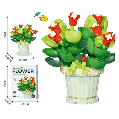 Buquê de Flores em Blocos de Montar – Presente Decorativo com Rosas e Girassóis