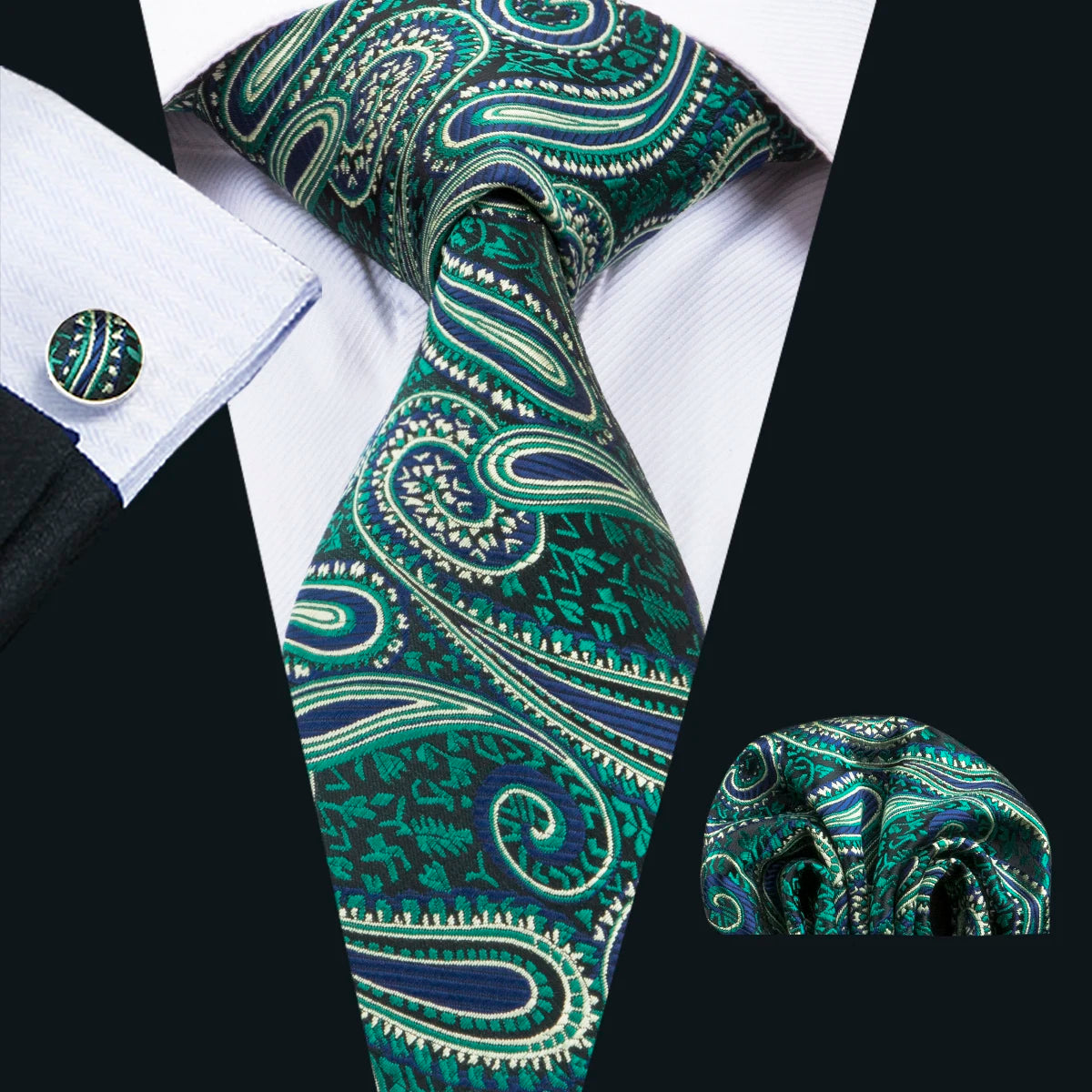 Conjunto Premium de Gravata de Seda Masculina com Lenço e Abotoaduras — Elegante para Casamento, Festa e Social