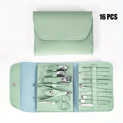 Kit Manicure e Pedicure Profissional com 16 Peças — Cortadores de Unha, Alicates e Estojo Premium para Viagem