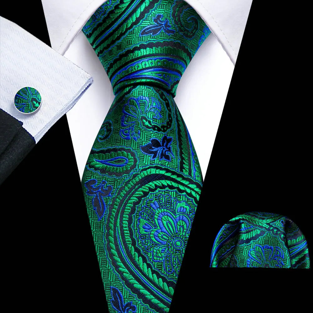 Conjunto Premium de Gravata de Seda Masculina com Lenço e Abotoaduras — Elegante para Casamento, Festa e Social