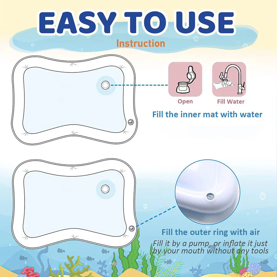 Tapete Inflável com Água para Bebês – Brinquedo Sensorial Educativo para Tummy Time e Desenvolvimento Infantil