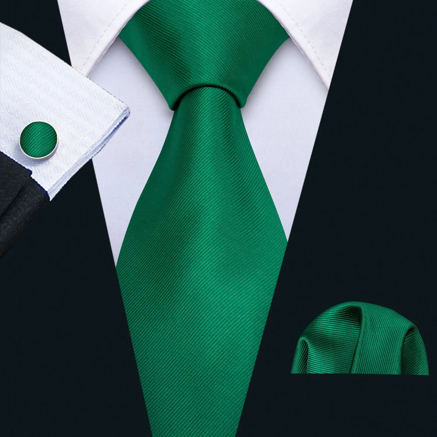 Conjunto Premium de Gravata de Seda Masculina com Lenço e Abotoaduras — Elegante para Casamento, Festa e Social