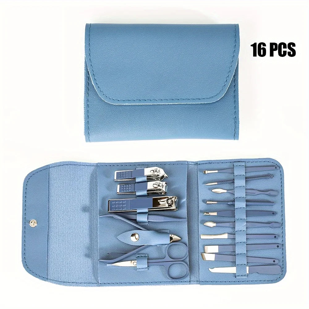 Kit Manicure e Pedicure Profissional com 16 Peças — Cortadores de Unha, Alicates e Estojo Premium para Viagem