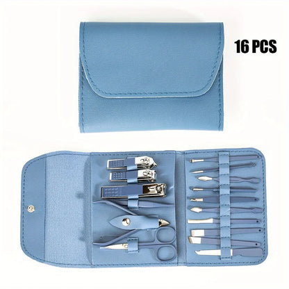 Kit Manicure e Pedicure Profissional com 16 Peças — Cortadores de Unha, Alicates e Estojo Premium para Viagem