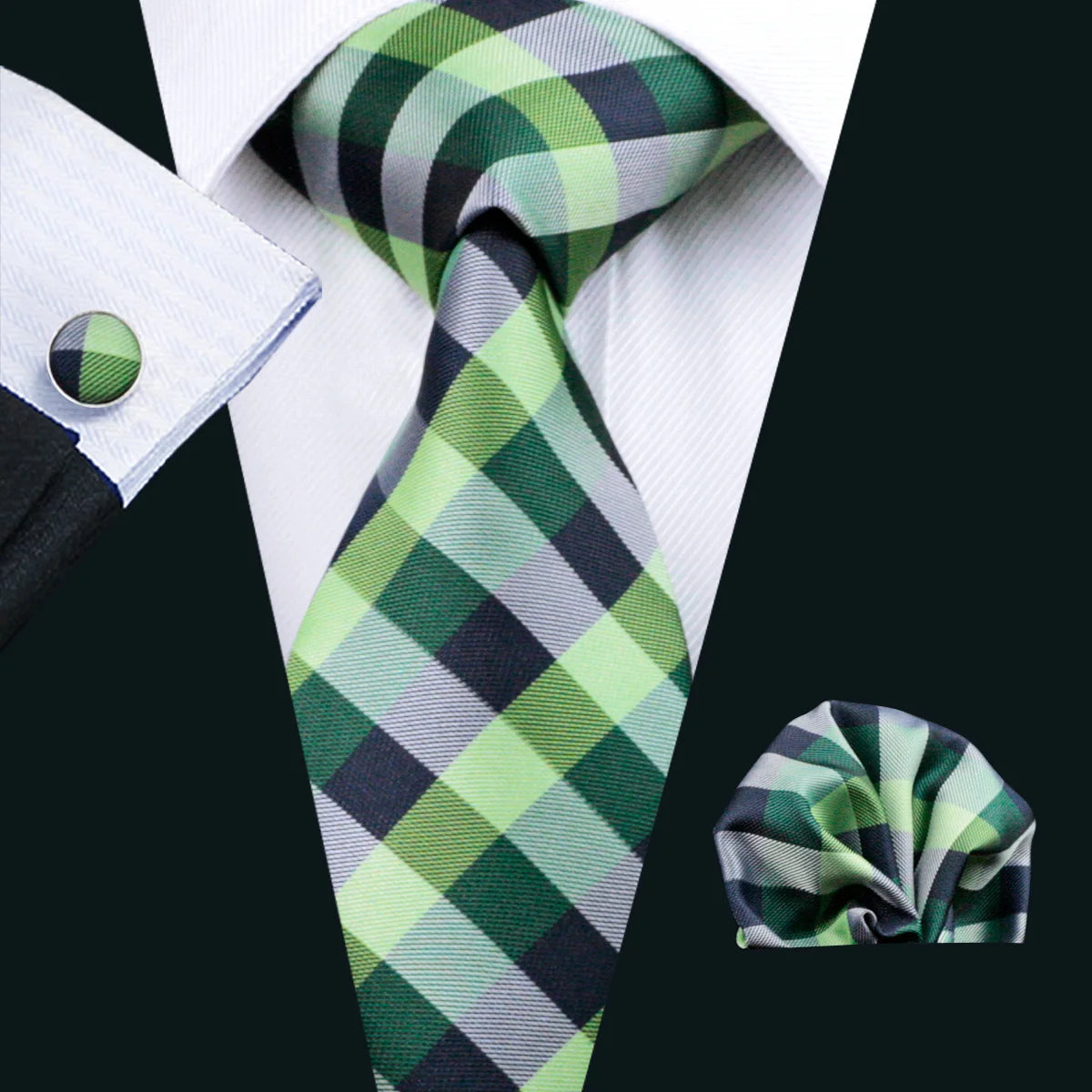 Conjunto Premium de Gravata de Seda Masculina com Lenço e Abotoaduras — Elegante para Casamento, Festa e Social