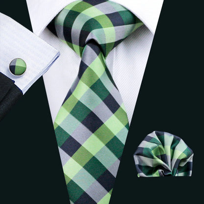 Conjunto Premium de Gravata de Seda Masculina com Lenço e Abotoaduras — Elegante para Casamento, Festa e Social