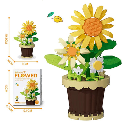 Buquê de Flores em Blocos de Montar – Presente Decorativo com Rosas e Girassóis