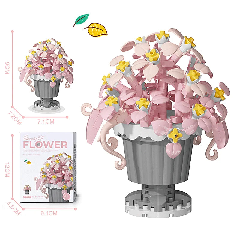 Buquê de Flores em Blocos de Montar – Presente Decorativo com Rosas e Girassóis