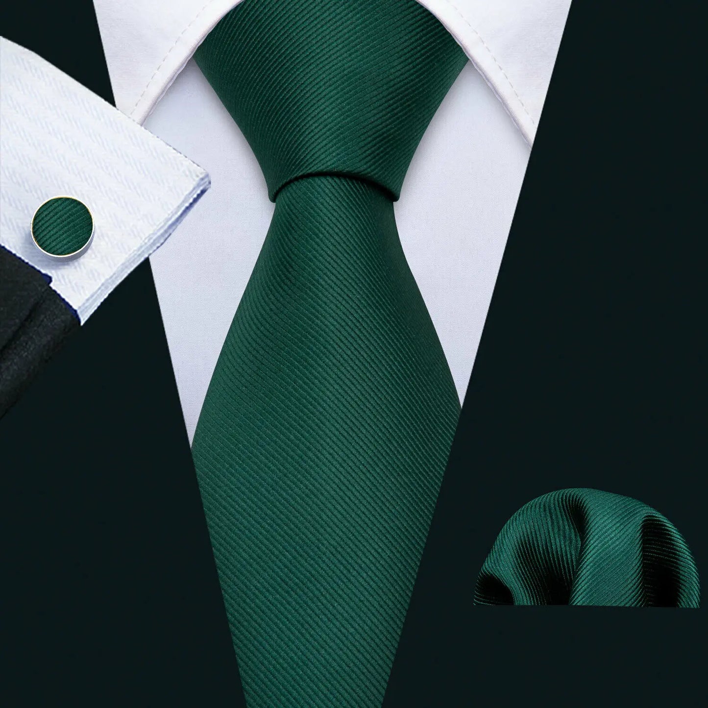 Conjunto Premium de Gravata de Seda Masculina com Lenço e Abotoaduras — Elegante para Casamento, Festa e Social