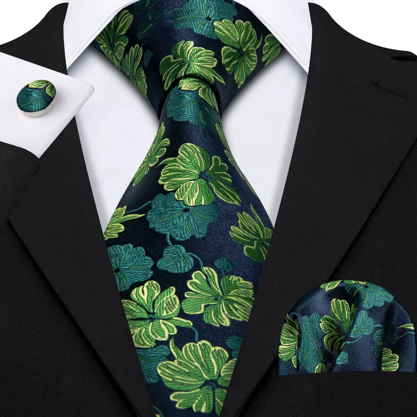 Conjunto Premium de Gravata de Seda Masculina com Lenço e Abotoaduras — Elegante para Casamento, Festa e Social