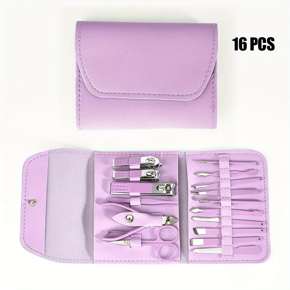Kit Manicure e Pedicure Profissional com 16 Peças — Cortadores de Unha, Alicates e Estojo Premium para Viagem