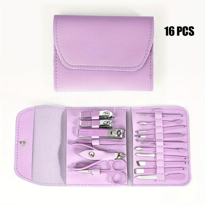 Kit Manicure e Pedicure Profissional com 16 Peças — Cortadores de Unha, Alicates e Estojo Premium para Viagem