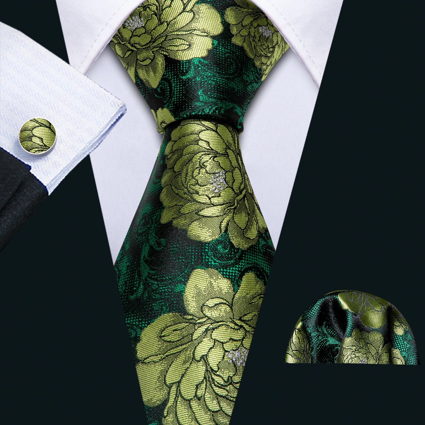 Conjunto Premium de Gravata de Seda Masculina com Lenço e Abotoaduras — Elegante para Casamento, Festa e Social