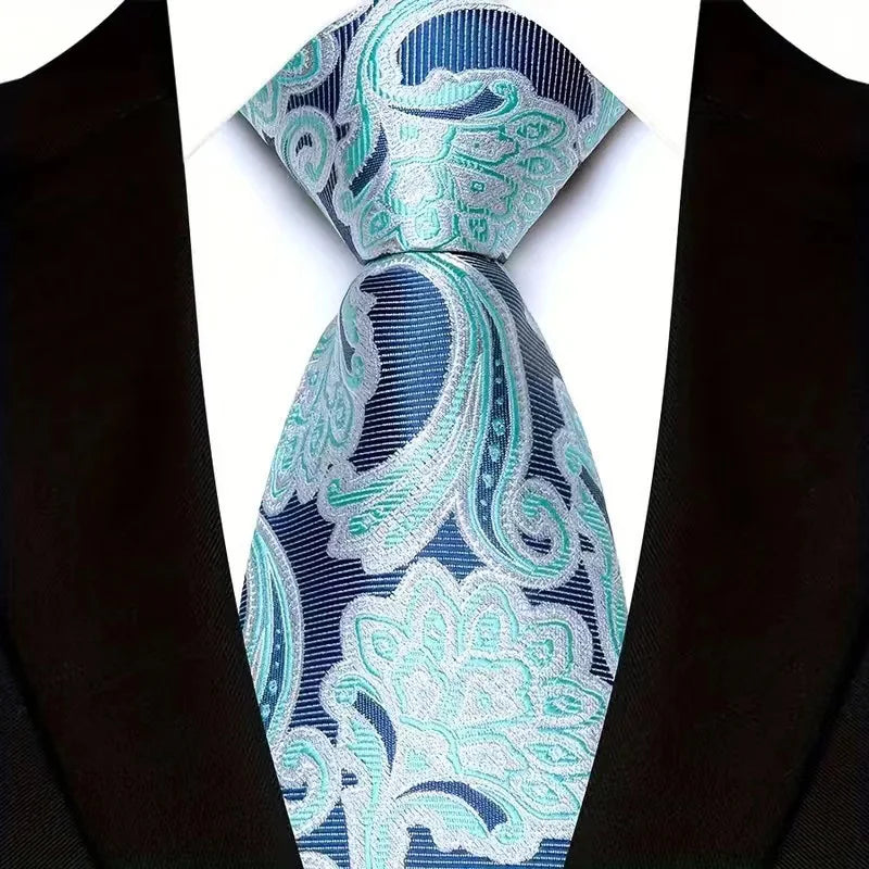 Gravata Masculina Clássica 8cm Jacquard — Estampas Xadrez, Listrada e Floral | Elegante para Casamento, Festa e Social | 41 Cores Disponíveis