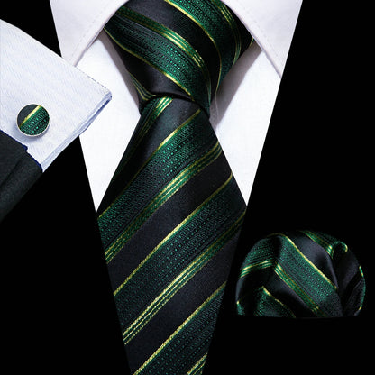 Conjunto Premium de Gravata de Seda Masculina com Lenço e Abotoaduras — Elegante para Casamento, Festa e Social