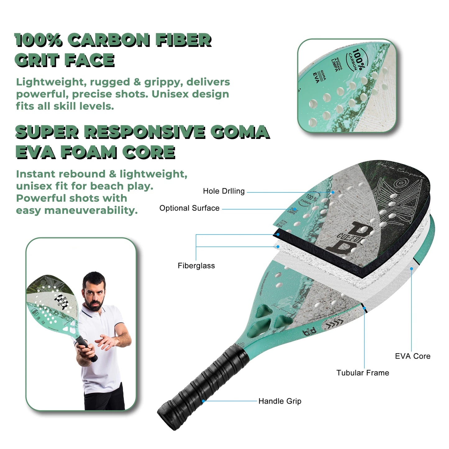 Raquete Beach Tennis ANOLE Full Carbon: Leveza Extrema e Controle Total