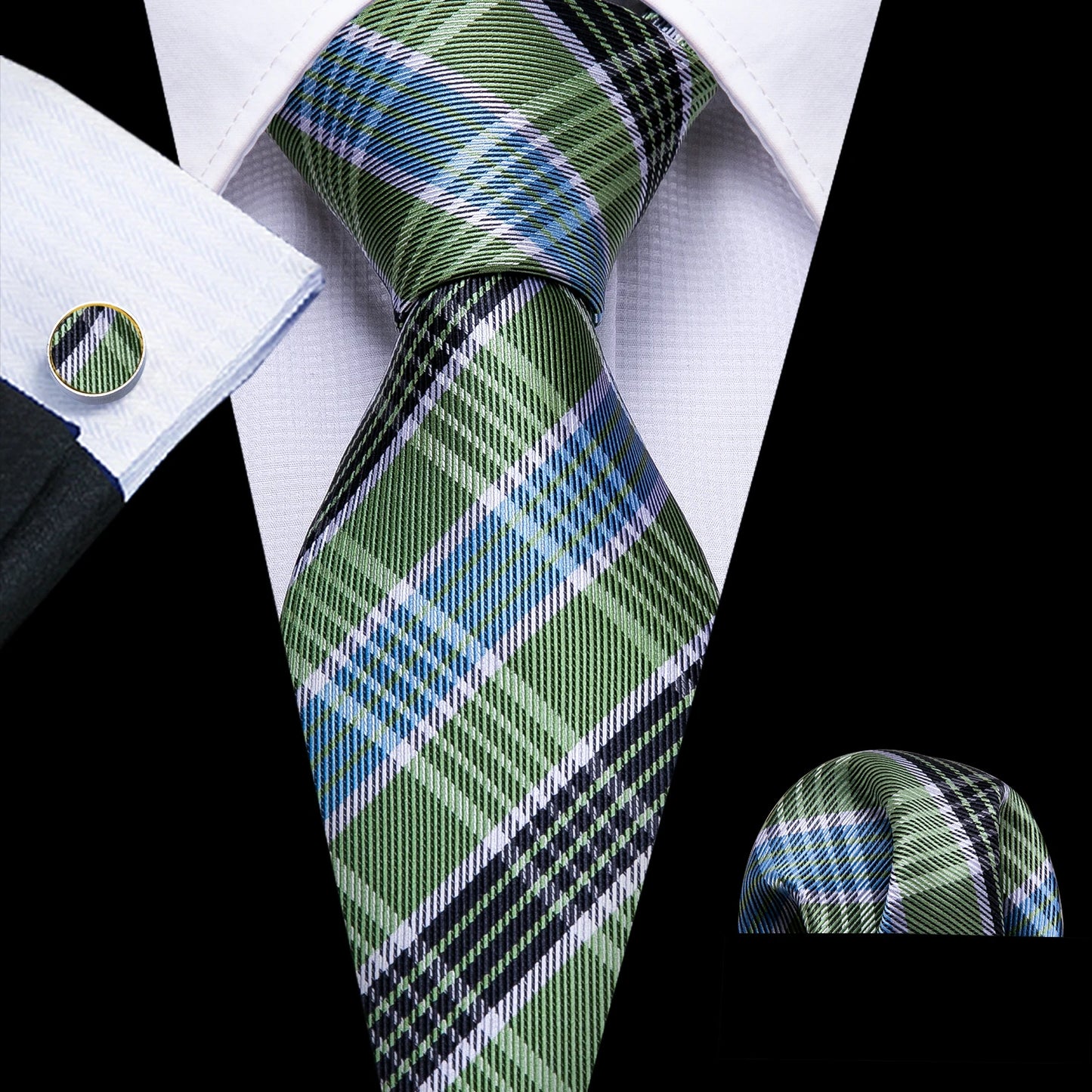 Conjunto Premium de Gravata de Seda Masculina com Lenço e Abotoaduras — Elegante para Casamento, Festa e Social